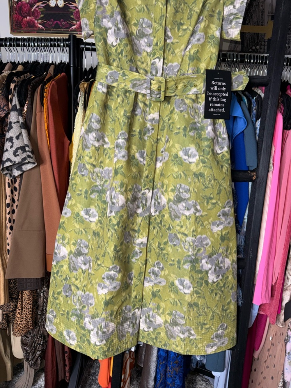 Tuckernuck Chloe Muted Meadows Green Gardens Midi Dress Belted Floral Large New - Picture 6 of 14